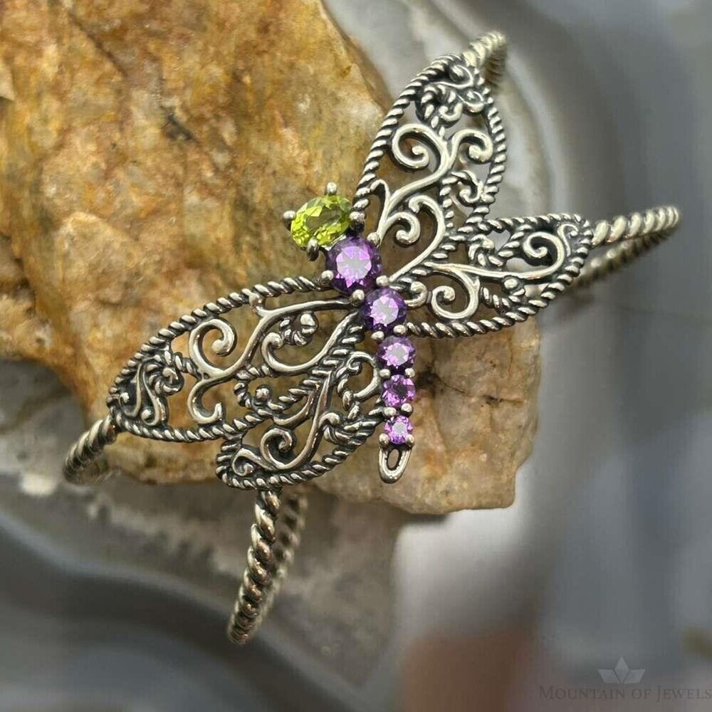 Carolyn Pollack Sterling Peridot&Amethyst Decorated Dragonfly Bracelet For Women